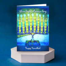 "Shine" azul menorah nome personalizado Hanukkah