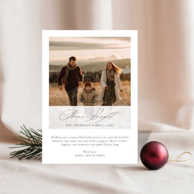 Cartão De Festividades Shine Bright Elegant Script Rustic Christmas Photo (Criador carregado)