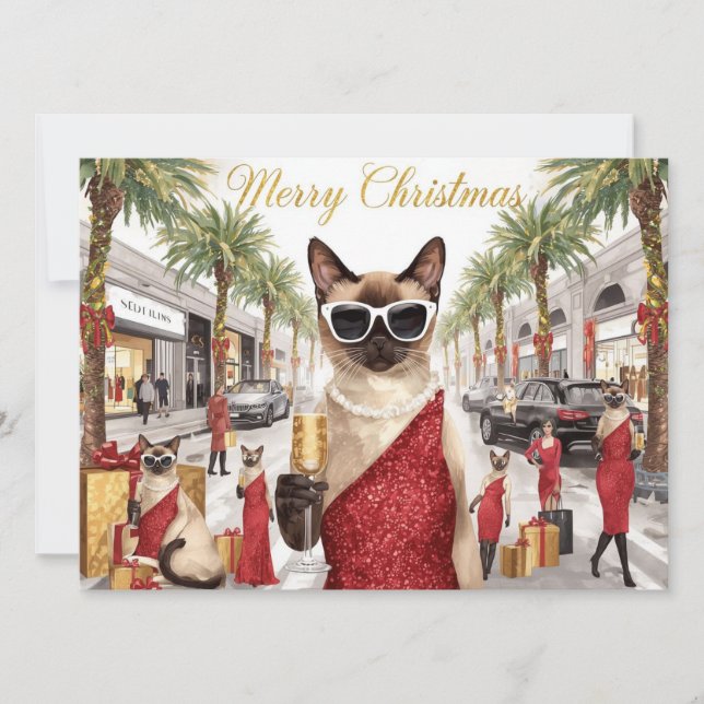 Cartão De Festividades Siamese Cat Christmas Greeting from California (Frente)
