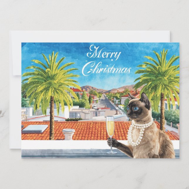 Cartão De Festividades Siamese Cat Christmas Greeting from California (Frente)