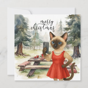 Cartão De Festividades Siamese Cat Enviando Mensagem Feliz Natal