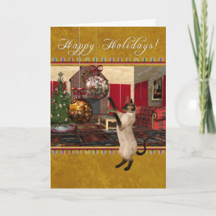Cartão De Festividades Siamese Cat - Happy Holidays