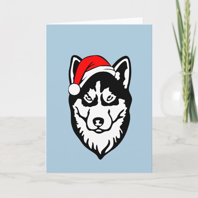 Cartão De Festividades Siberian Husky Dog Christmas Santa Hat (Frente)