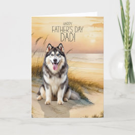 Cartão De Festividades Siberian Husky Dog Sunset Beach Father's Day