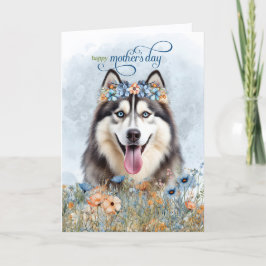 Cartão De Festividades Siberian Husky Dog Wildflowers Mother's Day