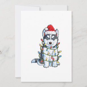 Cartão De Festividades Siberian Husky Papai Noel Árvore de Natal Luzes Na
