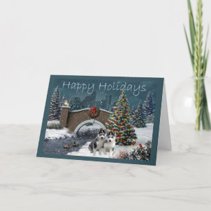 Cartão De Festividades Siberian Husky Puppies Christmas Evening Card
