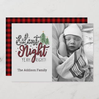 Cartão De Festividades Silent Night Yeah Right Plaid Christmas Card