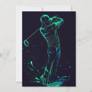 Cartão De Festividades Silhouette Verde Golfer Minimalista
