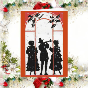 Cartão De Festividades Silhueta de Cantores de Natal Vitorianos Antigos