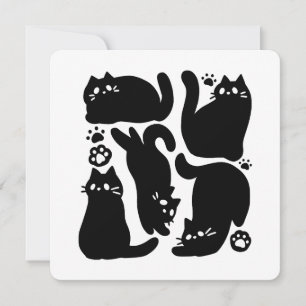 Cartão De Festividades Silhuetas de Gato Preto - Design Felino Fofo