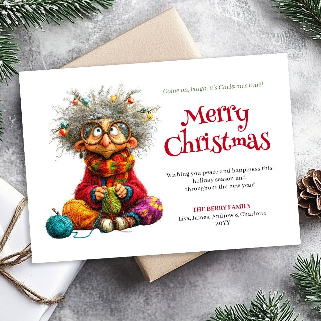 Cartão De Festividades Silly Cartoon Woman Editable Holiday Greeting (Silly Cartoon Woman Editable Holiday Greeting)