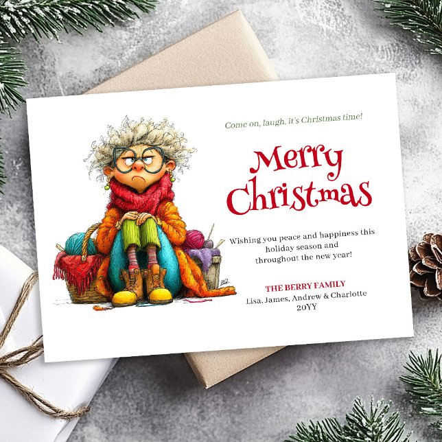 Cartão De Festividades Silly Christmas Woman Custom Downloadable Card (Silly Christmas Woman Custom Downloadable Card)