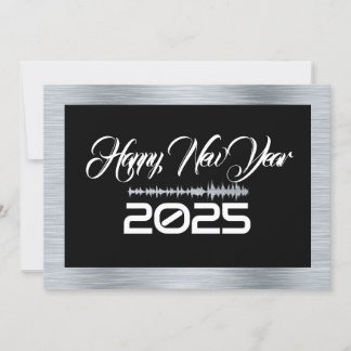 Cartão De Festividades Silver & black wish card New Year with sound wave