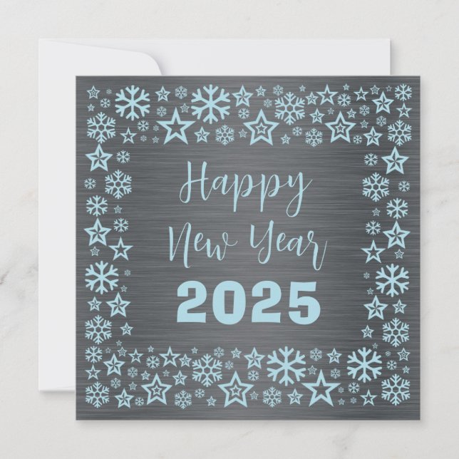 Cartão De Festividades Silver blue Square wish card with golden stars (Frente)