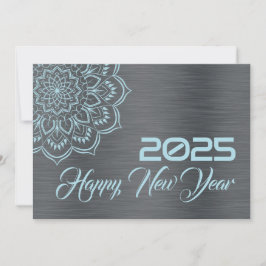 Cartão De Festividades Silver blue wish card New Year with mandala