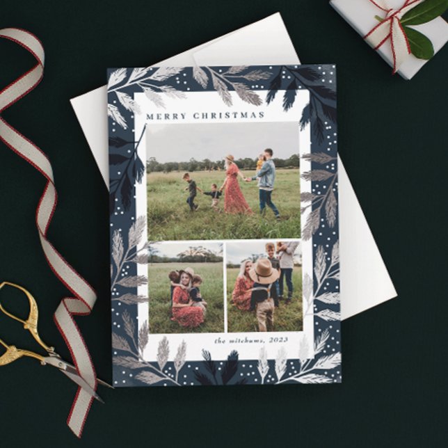 Cartão De Festividades Silver Branches 3 Foto Natal (Criador carregado)