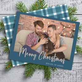 Cartão De Festividades Silver Feliz Bolha de Natal Letras Xadrez Azul