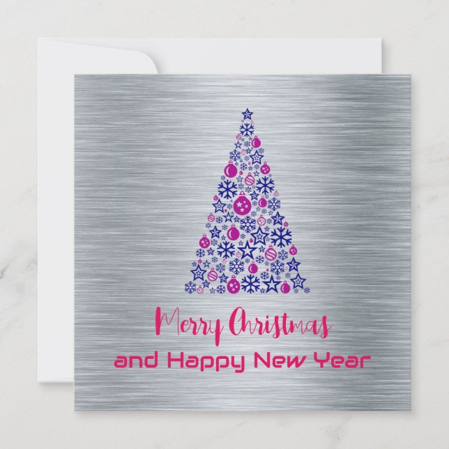 Cartão De Festividades Silver greeting card Merry Christmas New Year (Frente)