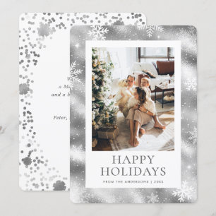 Cartão De Festividades Silver Happy Holidays Snowflake Foto de Neve