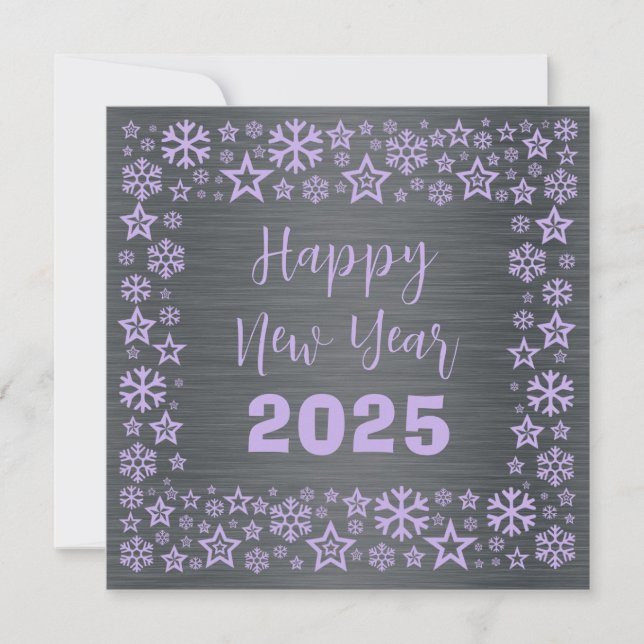 Cartão De Festividades Silver mauve Square wish card with golden stars (Frente)