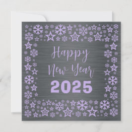 Cartão De Festividades Silver mauve Square wish card with golden stars