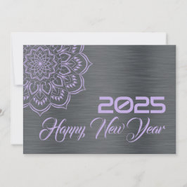 Cartão De Festividades Silver mauve wish card New Year with mandala