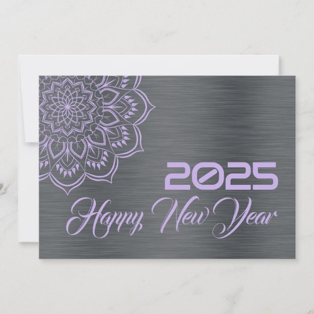 Cartão De Festividades Silver mauve wish card New Year with mandala (Frente)