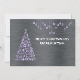 Cartão De Festividades Silver mauve wish card New Year with tree & balls