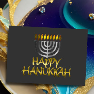 Cartão De Festividades Silver Menorah Flames Happy Hanukkah Card
