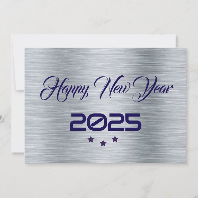 Cartão De Festividades Silver purple wish card New Year with tree stars (Frente)