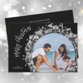 Cartão De Festividades Silver Stars em Black Merry Photo