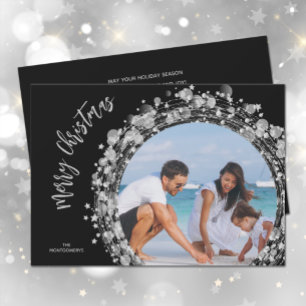 Cartão De Festividades Silver Stars em Black Merry Photo