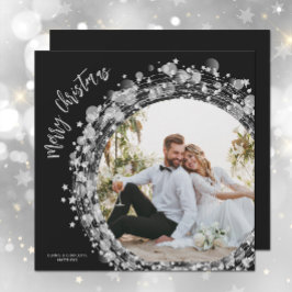 Cartão De Festividades Silver Stars Foto Feliz Natal Preto