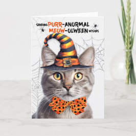 Cartão De Festividades Silver Tabby Halloween Cat PURRolinterwona