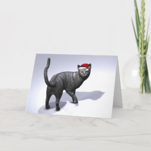 Cartão De Festividades Silver Tabby Santa Claus Hat