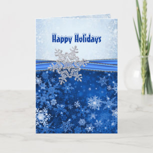 Cartão De Festividades Silver white snowflakes on blue Christmas holidays