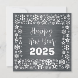 Cartão De Festividades Silver white Square wish card with golden stars