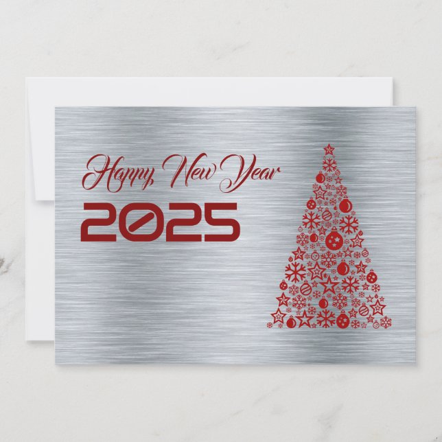 Cartão De Festividades Silver wish card New Year with christmas tree (Frente)