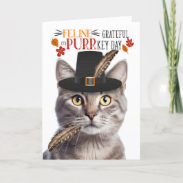 Cartão De Festividades Silvery Tabby Cat Feline Grateful para PURRkey