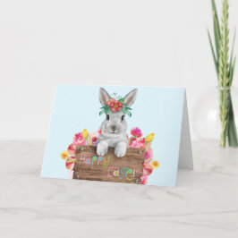 Cartão De Festividades Símbolo Floral de Madeira Coelhinho de Páscoa