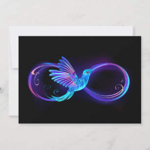 Cartão De Festividades Símbolo Neon Infinity com Hummingbird brilhante