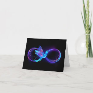Cartão De Festividades Símbolo Neon Infinity com Hummingbird brilhante