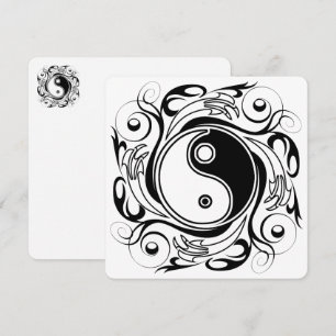Cartão De Festividades Símbolo Yin & Yang Preto e Branco Estilo Tatuagem