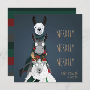 Cartão De Festividades Simky Cute Funny "Merrily Merrily Merrily" Azul