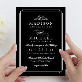 Cartão De Festividades Simple Black and White Modern Wedding Invitation