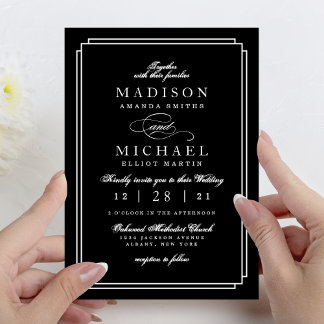Cartão De Festividades Simple Black and White Modern Wedding Invitation