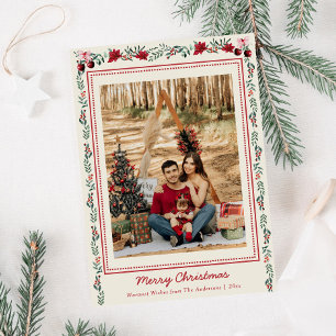 Cartão De Festividades Simple Boho Christmas Greenery Poinsettia 1 Foto