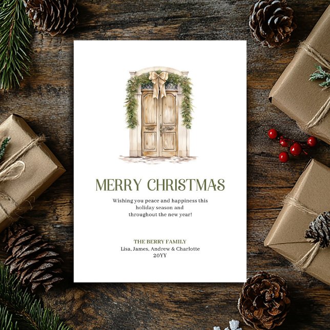 Cartão De Festividades Simple Christmas Door Card Earthy Neutral Palette (Simple Christmas Ornament Card Earthy Neutral Palette)