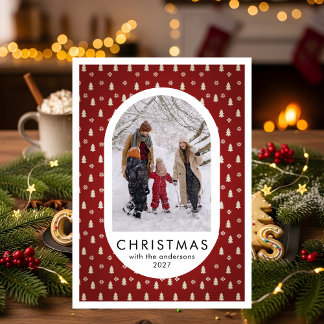 Cartão De Festividades Simple Christmas Pine Tree Pattern family photo